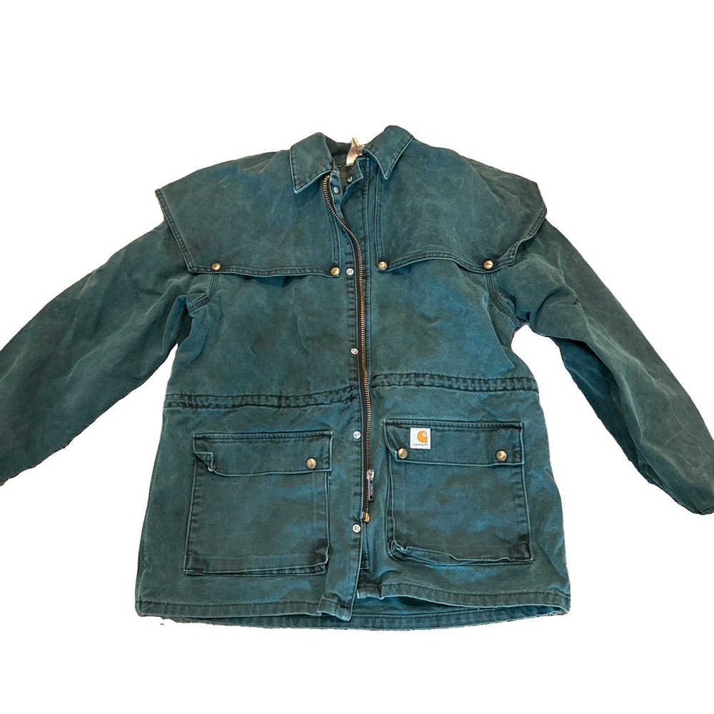 Vintage Carhartt Jacket Mens XL Green Caped Duster Barn Chore Coat CW043 80s USA